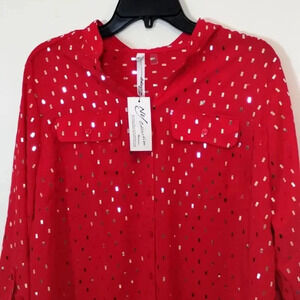 NY Collection Red Silver Women's Fashion Plus Size Blouse
